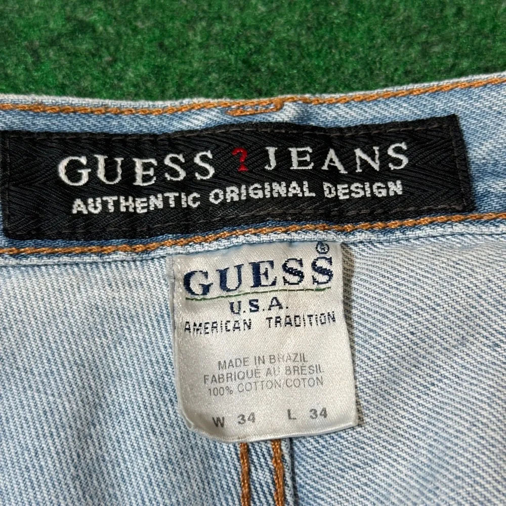Y2k Guess Denim Light Wash Straight Leg Regular Fit Mens 34x34 Jeans